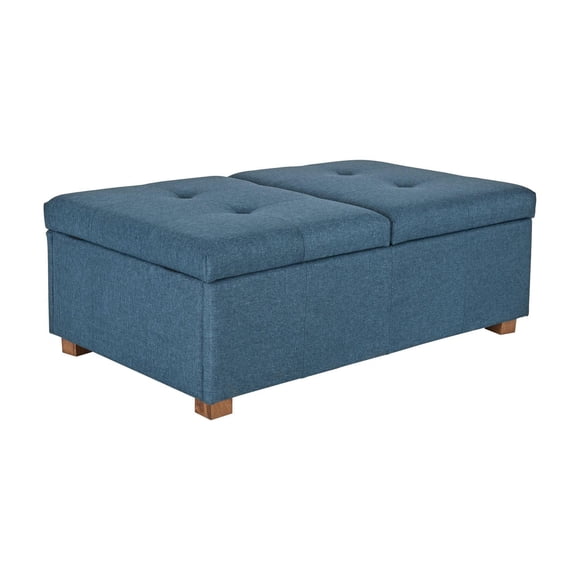 CorLiving Yves Large Fabric Upholstered Rectangular Ottoman with Double Storage and Wood Legs