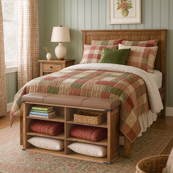 Banc de Rangement pour Chaussures avec Coussin Amovible, Étagère à Chaussures avec Siège Rembourré, Banc d'Entrée avec 6 Compartiments Ouverts, Tablettes Ajustables, pour Couloir, Chambre, Brun Miel