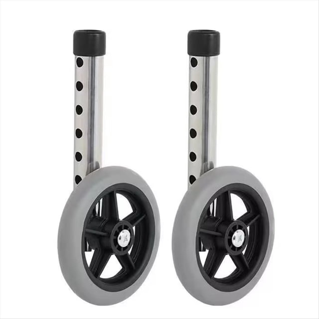Walker Wheel,Walker Wheels Remplacement 5 Pouces, Roues de Remplacement Universelles pour Déambulateurs avec construction durable en Caoutchouc et Alliage d'Aluminium. Comprend 8 Réglages de Hauteur pour le Confort et un Roulement Fluide sur Planchers de Bois Franc, Tuiles et Gazon. Idéal pour les Aides à la Mobilité, l'Ensemble Comprend 2 Roues et 2 Paires de Roulettes.