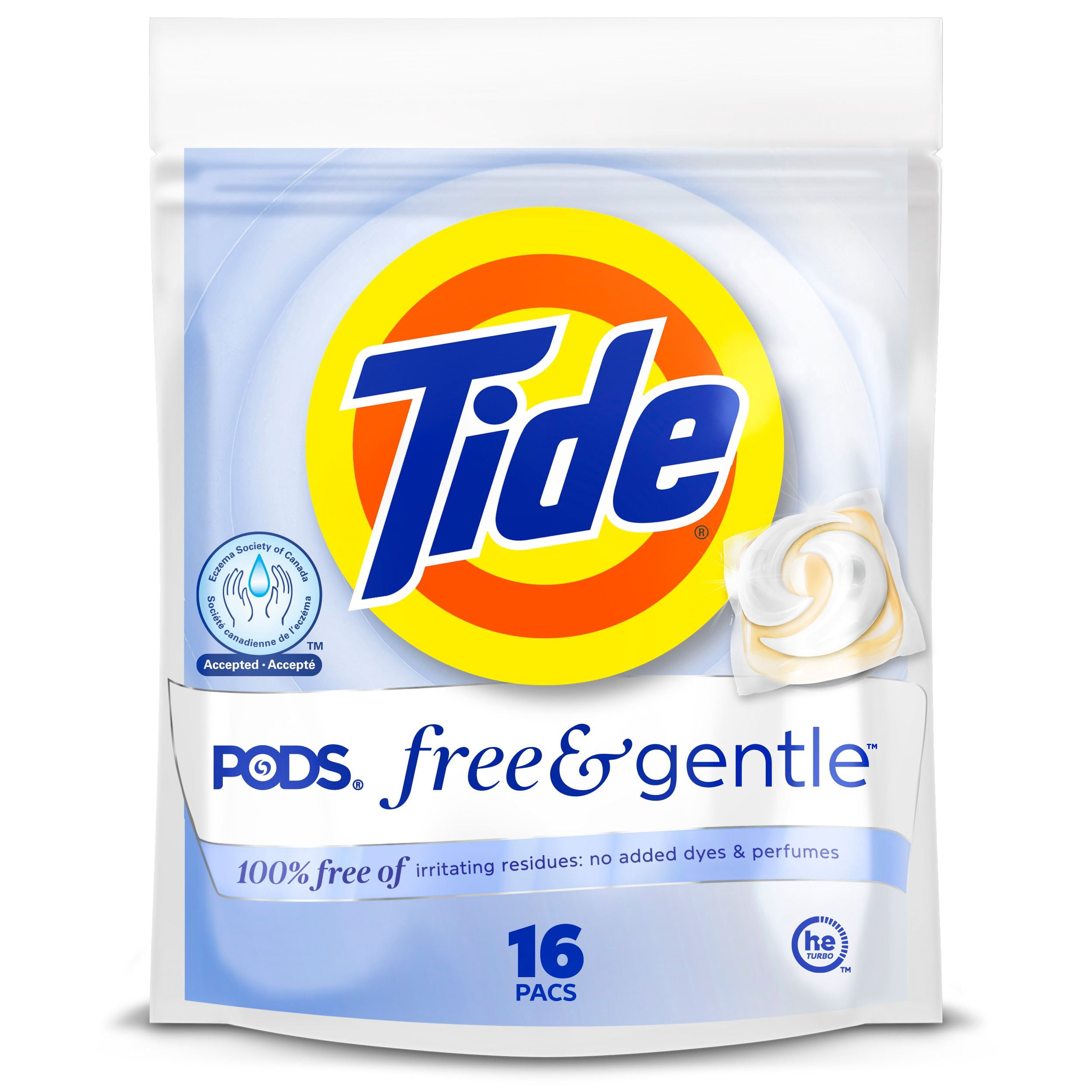 Tide PODS Free & Gentle Laundry Detergent Soap Pacs, Tide PODS Laundry Detergent, Laundry Detergent Pacs, Laundry PODS Detergent, 16 Count