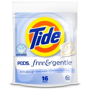 Tide PODS Free & Gentle Laundry Detergent Soap Pacs, Tide PODS Laundry Detergent, Laundry Detergent Pacs, Laundry PODS Detergent, 16 Count