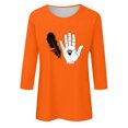 thumbnail image 4 of Dadaria T-Shirt Orange pour Femmes Manches 3/4 Col Rond Grande Taille Été Imprimés Mains Chandail Blouses TG, 4 of 5