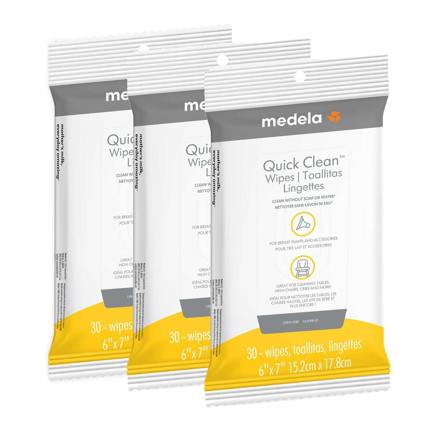 Medela Quick Clean Breast Pump and Accessory Wipes , Resealable, Convenient and Hygienic On the Go Cleaning for Tables, Countertops, Chairs, and More, 90 Wipes