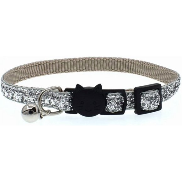 ORUYROP Bling Silver Cat Collar Adjustable Breakaway Pet Collar with Bells