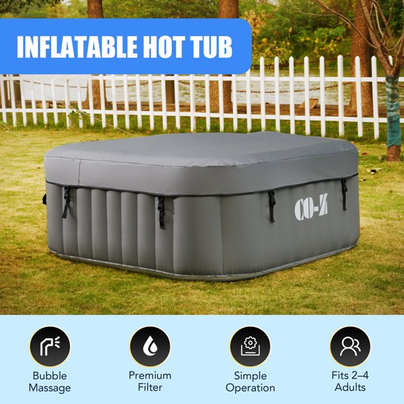 CO-Z 5' Square Inflatable Hot Tub Portable 2-4 Person Pool for Patio Backyard Gray