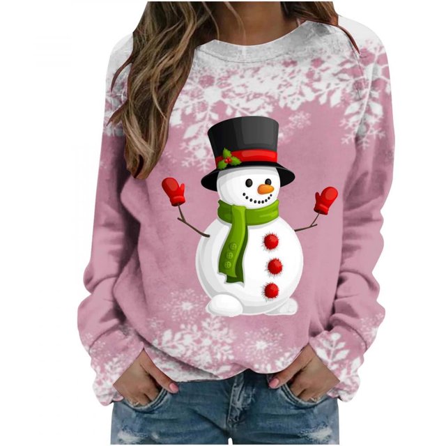 Femmes Pulls- Pull Drop Épaule Col Rond Manches Longues Noël Tricot Sweat-Shirts Floraux Décontractés Tops pour Automne/printemps/hiver Rouge L