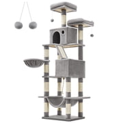 Feandrea Cat Tree, 81.1-Inch Large Cat Tower with 13 Scratching Posts, 2 Perches, 2 Caves, Basket, Hammock, Pompoms, Multi-Level Plush Cat Condo for Indoor Cats, Light Gray UPCT190W01