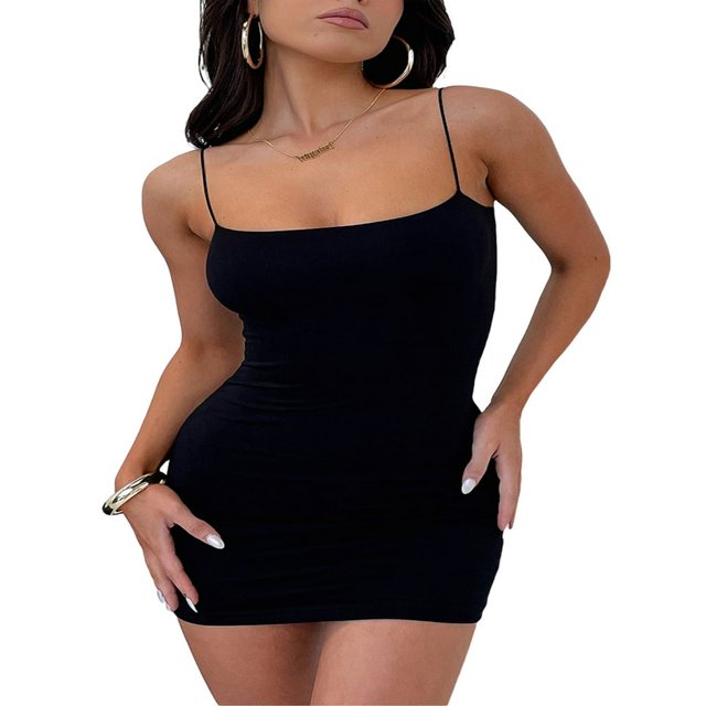 Femmes Été Bodycon Mini Robe Couleur Unie Spaghetti Sangle Backless Coupe Basse Clubwear Robe Courte