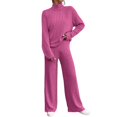 thumbnail image 1 of Kcodviy Women's Two Piece Knit Plus Size Rompers and Jumpsuits for Women Matching Outfits High Neck Suits for Ladies Slit Hem Tee and Tan Linen Pants Women Pants Tracksuit Sets, 1 of 6