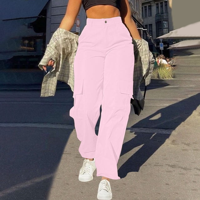 Timegard Pantalon Cargo pour Femmes Taille Haute Jambe Droite Actif Randonnée Pantalon d'Extérieur Automne Couleur Unie