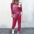 thumbnail image 3 of Mrat Women 2 Piece Set 2 Piece Jogging Sets Solid Polyester Long Sleeve Sweatsuits Sets Two Piece Track Suits Drawstring High Waist Pants Set Comfy Outfits N-Hot Pink M, 3 of 5