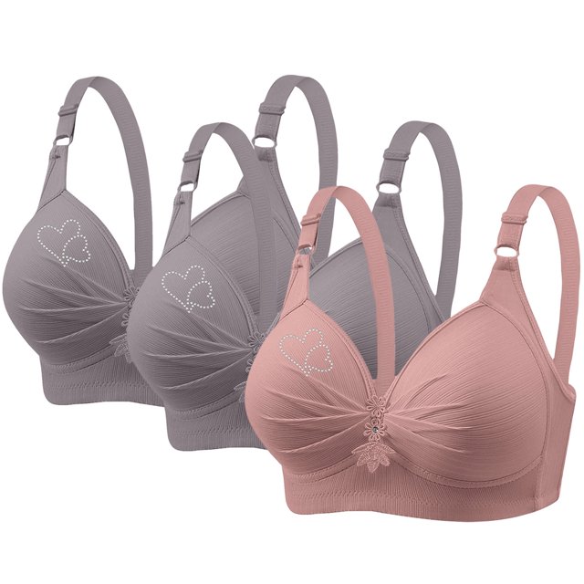 fheaev Soutien-Gorge 3 Pcs Grande Taille pour Femmes Soutiens-Gorge Sans Fil Sans Armature Imprimé Rassemblé Grande Taille Sans Armature Bretelles Réglables Couverture Complète Rehausseur Soutiens-Gorge Quotidiens sous-Vêtements