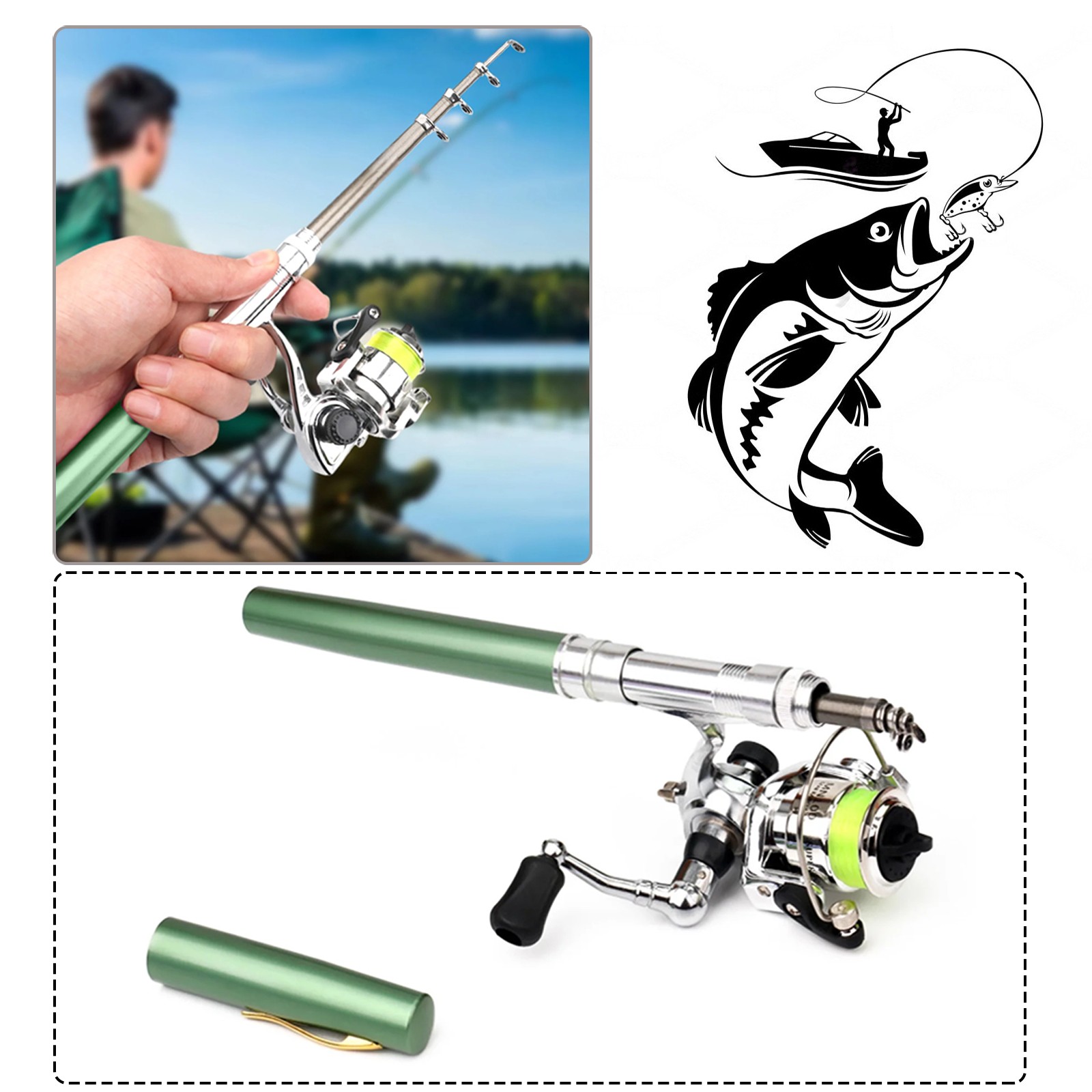 WHEANG 1.6m Pen Fishing Rod Reel Combo Set Pocket Telescopic Fishing Pole Kit With Fishing Rod And Metal Reel Combo Kit For Freshwater Lightweight