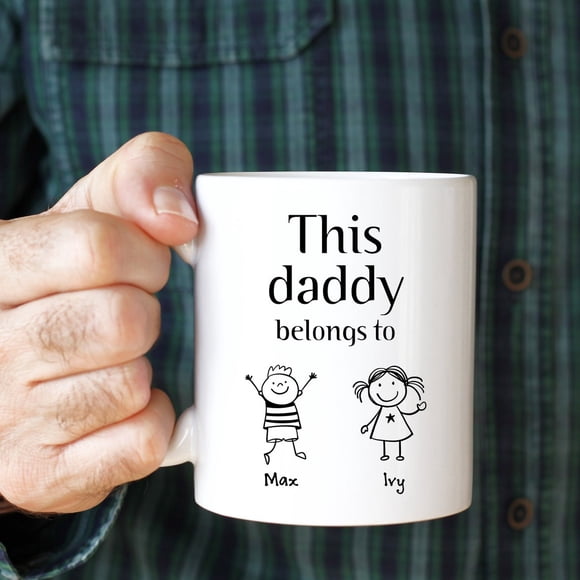 This Daddy Belongs To Mug, Personalized First Father’s Day Gift, Custom Name Coffee Cup, Christmas or Dad To Be Gift