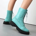 thumbnail image 4 of Xfvqtps Bottes d'Hiver à la Cheville pour Femmes Mode Talon Bas à Lacets Bout Rond Confortables Couleur Menthe Unique Design Brogue Bottes Décontractées Vert, 4 of 7