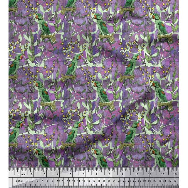Soimoi Poly Georgette Fabric Leaves, & Parrot Bird Decor Fabric Printed Yard 42 Inch Wide