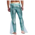 thumbnail image 4 of TiaoBug Mens Metallic Shiny Mermaid Flare Pants Ruffled Tulle Trims Fishscale Print Tights Leggings Mint Green XXL, 4 of 7