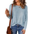 thumbnail image 1 of Innerwin Sweater Solid Color Ladies Jumper Tops Chic Long Sleeve Casual Knitted Sweaters Blue L, 1 of 3