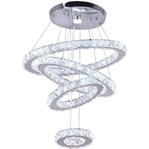 Crystal Chandeliers Modern LED Rings Pendant Light Adjustable Stainless Steel Ceiling Light Fixture for Living Room Dining Room Bedroom (Cool White)