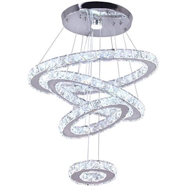 Crystal Chandeliers Modern LED Rings Pendant Light Adjustable Stainless Steel Ceiling Light Fixture for Living Room Dining Room Bedroom (Cool White)
