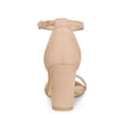 thumbnail image 2 of BLISSFUL STEP Women's Ankle Strap High Block Heels Sandals Nude 8, 2 of 7