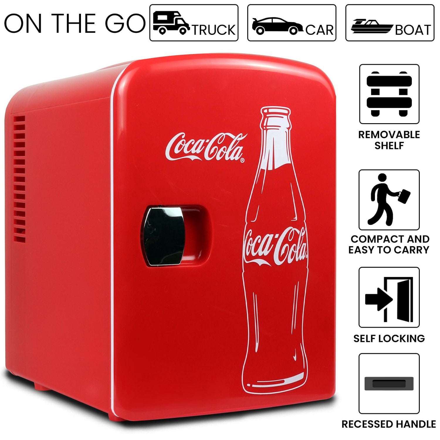 Coca-Cola Classic Mini réfrigérateur 4 L, glacière portable 6 canettes pour voyage, maison, bureau - Rouge