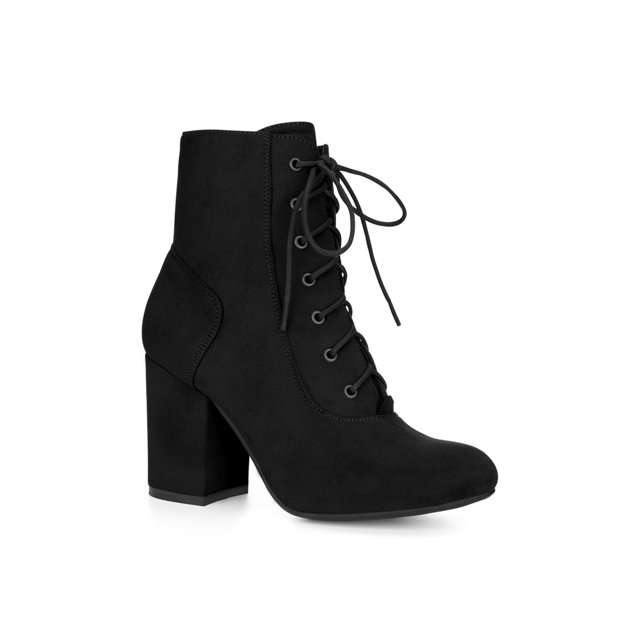 Unique Bargains Bottines à Lacets à Talon Haut Épais à Bout Rond pour Femmes