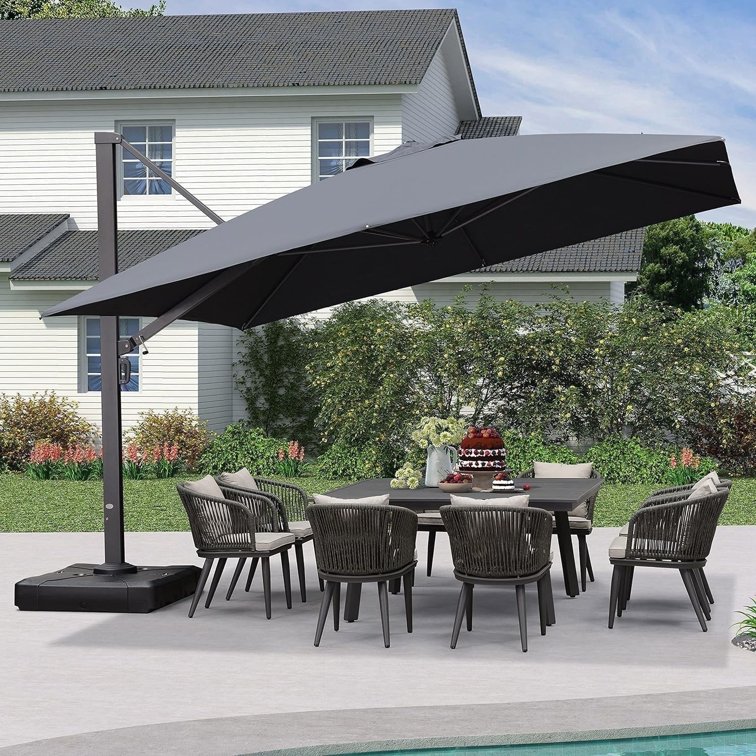 PURPLE LEAF Parasols Déportés d'Extérieur 12 Pi Carrés en Aluminium, Parasols Suspendus Décalés avec Rotation à 360°, Inclinaison Réglable, Grand Parasol de Jardin/piscine/patio, Gris