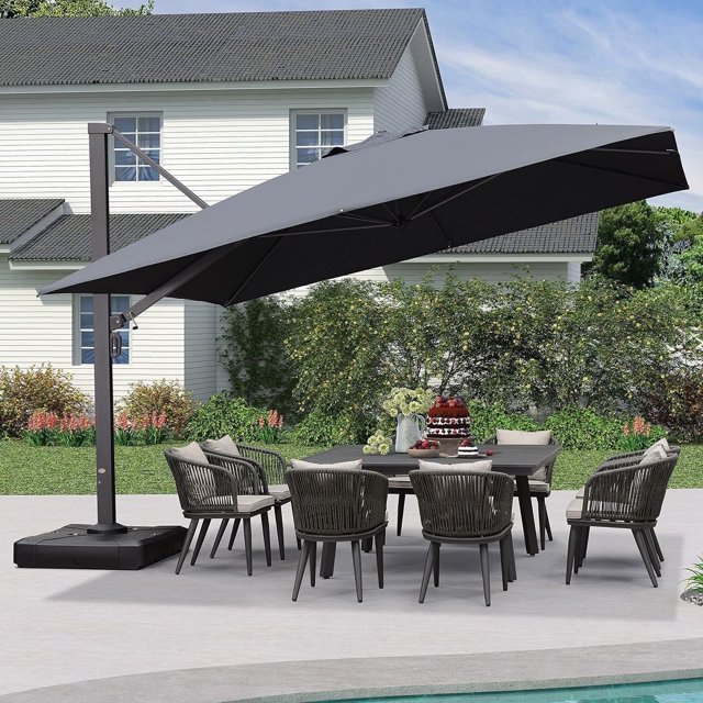 PURPLE LEAF Parasols Déportés d'Extérieur 12 Pi Carrés en Aluminium, Parasols Suspendus Décalés avec Rotation à 360°, Inclinaison Réglable, Grand Parasol de Jardin/piscine/patio, Gris