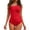 Red, variant on One Shoulder Swimsuit Women Ribbed Scalloped Bathing Suit Cutout 1 Piece, Suitable For Patio
