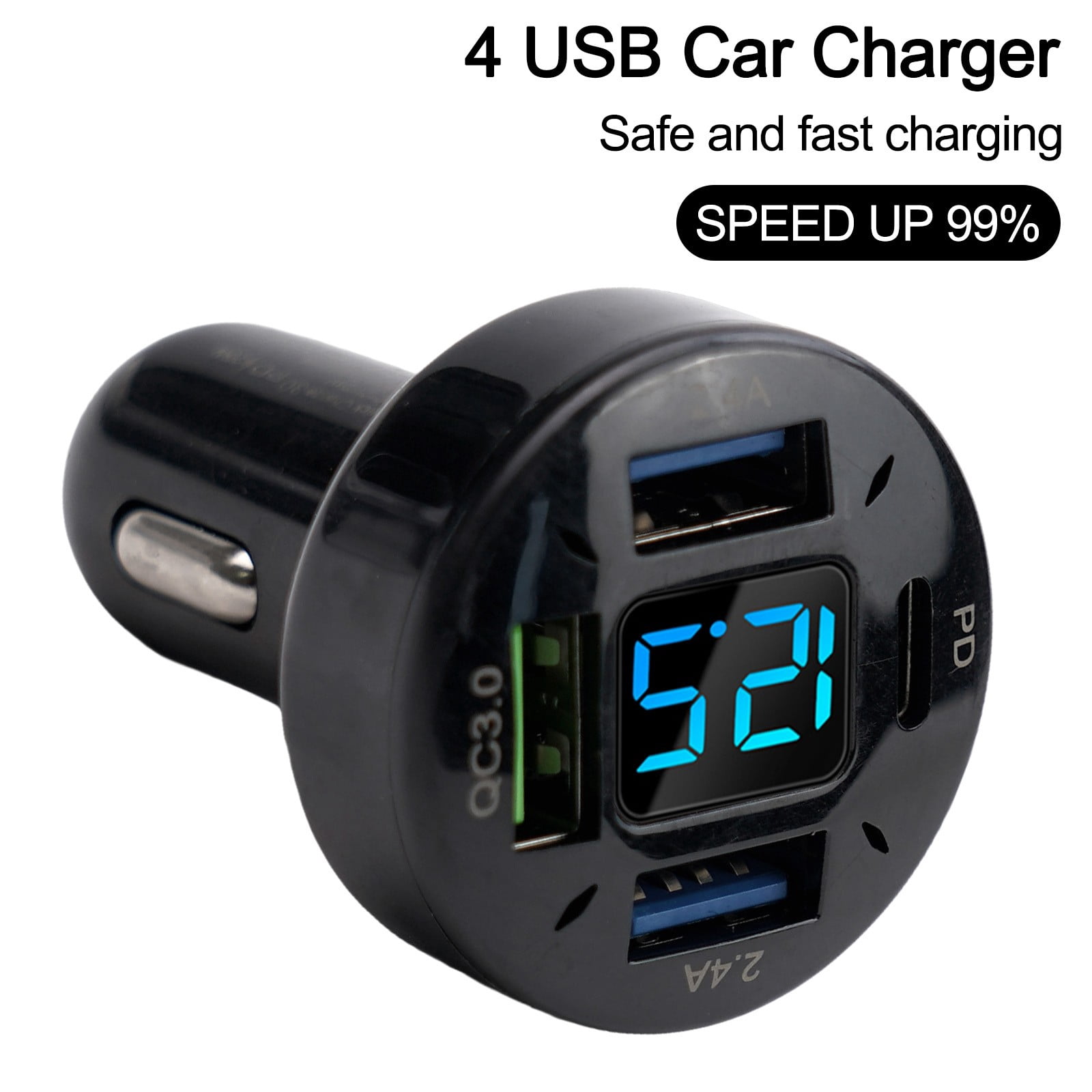4 USB For QC3.0+PD USB Car Charger Digital LED Voltmeter 12V/24V Car Phone Charger Adapter With Voltage Automotive Accessories