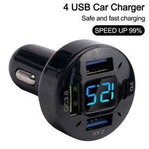 4 USB For QC3.0+PD USB Car Charger Digital LED Voltmeter 12V/24V Car Phone Charger Adapter With Voltage Automotive Accessories