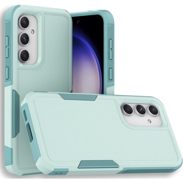 Samsung Galaxy A16 Hard Case with dual layers of shockproof protection, including a solid PC back cover and soft TPU bumper. Features 4 anti-fall airbag corners, raised edges for screen and camera safety, and precise cutouts for easy access to buttons and ports. Ideal for phone case protection, shown in a light teal color.