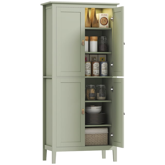 HOMCOM Garde-Manger de Cuisine avec Lumière DEL à Capteur Armoire de Rangement pour Garde-Manger Vert