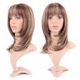 thumbnail image 1 of Perruque Synthétique Longue et Bouclée avec Frange, Perruques aux Cheveux Courts, Résistante à la Chaleur, Perruque Complète, Tête Complète pour Femmes, Blond, Mèches, 1 of 4