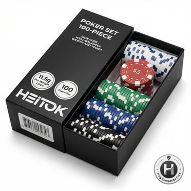 HEITOK 100PCS Poker Chip Set with Value Denominations, 11.5g Weighted Chips for Texas Hold’em and Blackjack, Casino Game Set
