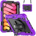 thumbnail image 2 of Case for iPad Mini 7 A17 Pro 2024/Mini 6 2021 8.3 Inch 7th/6th Gen with Screen Protector, 360 Degree Rotating Kickstand Hand Strap Shockproof Cover with Shoulder Strap, Purple, 2 of 7