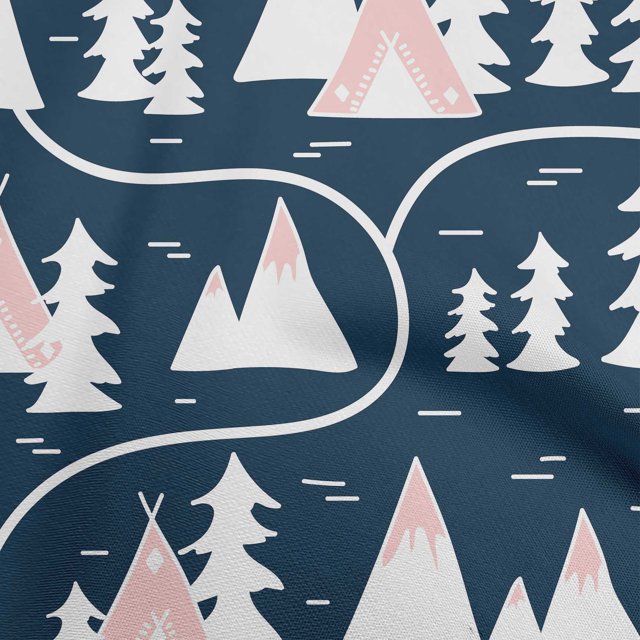 oneOone Cotton Jersey Navy Blue Fabric Mountain Pattern Craft Projects Decor Fabric Printed By The Yard 58 Inch Wide
