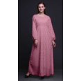 thumbnail image 2 of Bimba Robe Maxi à Manches Longues pour Femmes en Georgette Mousse Imprimée de Plumes d'Aigle, Taille Élastique - Très Petit, 2 of 5