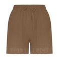 thumbnail image 4 of Timegard Womens Plus Size Shorts Cotton Linen Elastic High Waisted Wide Leg Lounge Shorts with Pockets, 4 of 7
