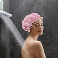 thumbnail image 4 of Uscallm Bonnet de Douche pour Femmes, Lot de 2, Double Couche, Bonnet de Shampoing Imperméable, Protection des Cheveux Épaissie, Résistant à l'Huile, Bonnets de Bain Réutilisables pour la Douche et la Natation, 4 of 6