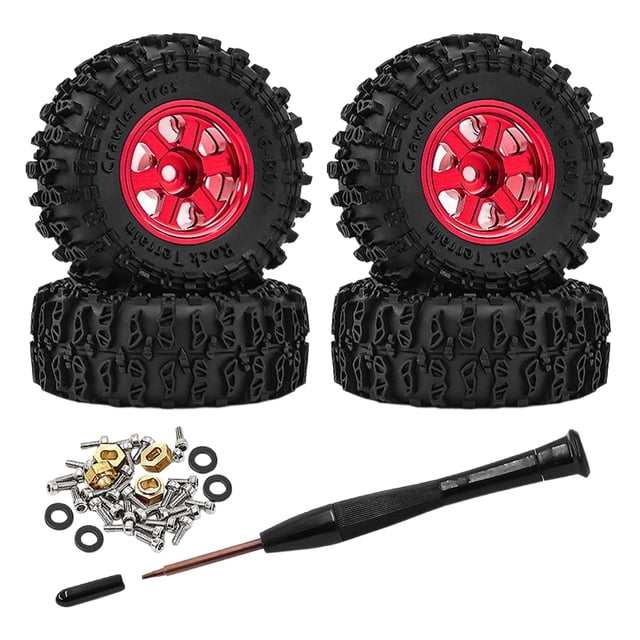 Xuanheng 4 Pieces 1/30 RC Car Wheels and Tires High Performance Accessories for SCX30 Red