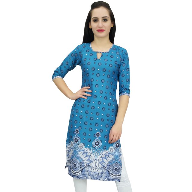 Bimba Tunique Imprimée pour Femme Kurti Kurta en Georgette Bleue Blouse Indienne Longue-16