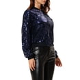 thumbnail image 4 of INSPIRE CHIC Women's Sequin Jacket Zipper Closure Hidden Pockets Bomber Jacket S Navy, 4 of 7