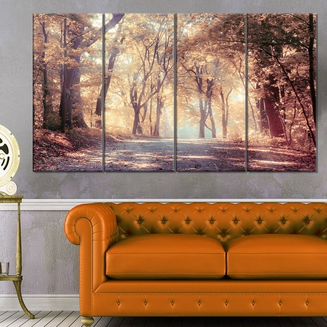 Design Art Golden Autumn Beautiful Forest Landscape Artwork Canvas Print