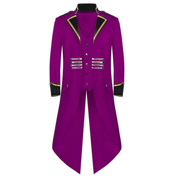 IROINNID Mens Trench Coat Reduced Leisure Gothic TailCoat Steampunk Retro Tail Coat Medieval Lapel Court Dress Slim Coat,Purple
