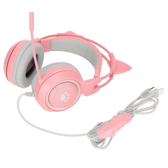 Gaming Headset, Detachable Cat Ear USB+3.5mm Plug Gaming Headphone Supports Volume Adjustment Microphone Mute For , For