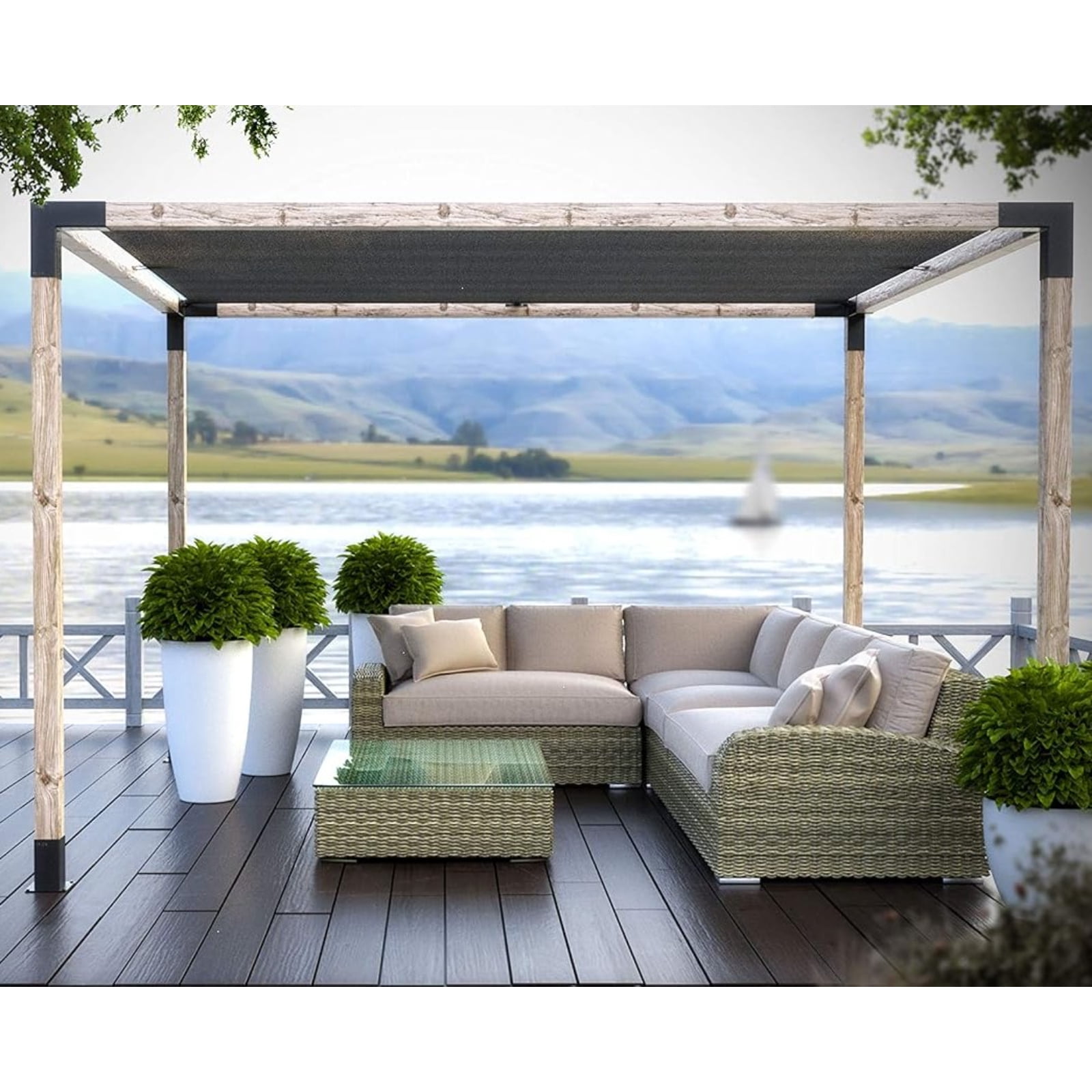 Toja 8' X 12' Pergola Kit With Shade Sail For 4X4 Wood Posts