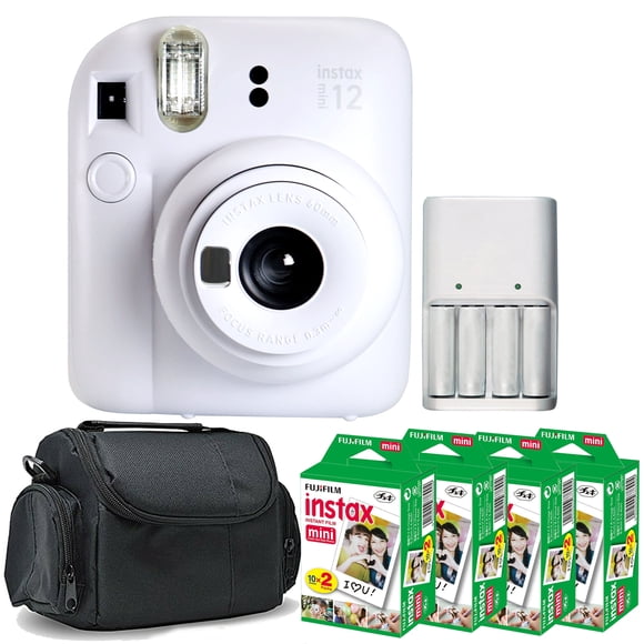 FUJIFILM INSTAX MINI 12 Instant Film Camera (Clay White) + 4x Fujifilm 2x10 Film Mini Instax Film Pack + Xtreme Power Series 4AA/AAA Rechargeabl Batteries and Charger + BePro BC-1 Case (Small)