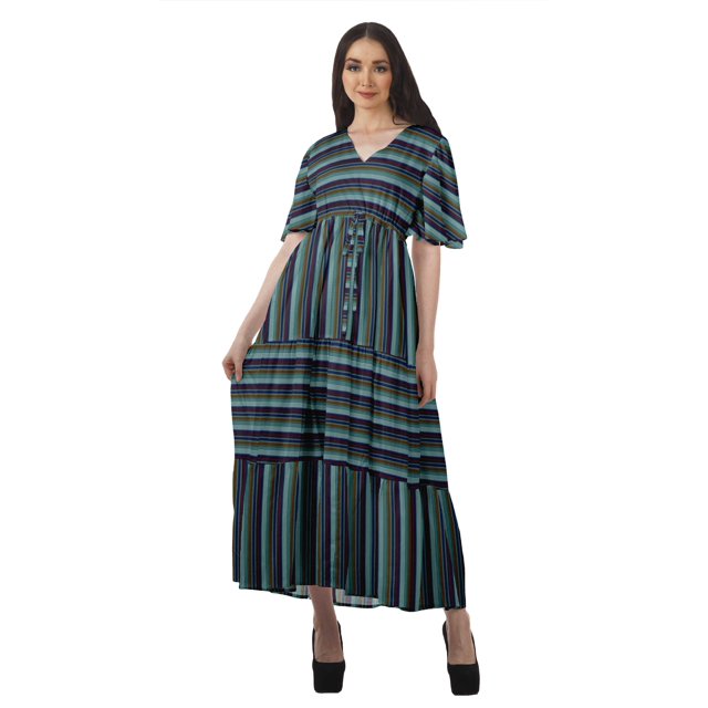 Moomaya Robe d'Été en Coton Slub Imprimée pour Femmes Grande Taille Robes pour Dames